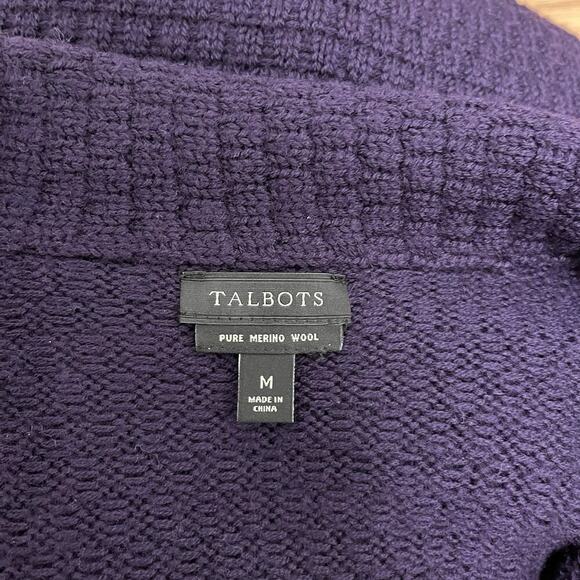 Talbots Womens Merino Wool Knit Blazer Cardigan Size M Royal Purple Academia - Picture 7 of 8